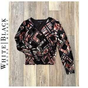 ⚜️ White House Black Market ⚜️ Velvet-Look Black Geometric Cut Blouse Top